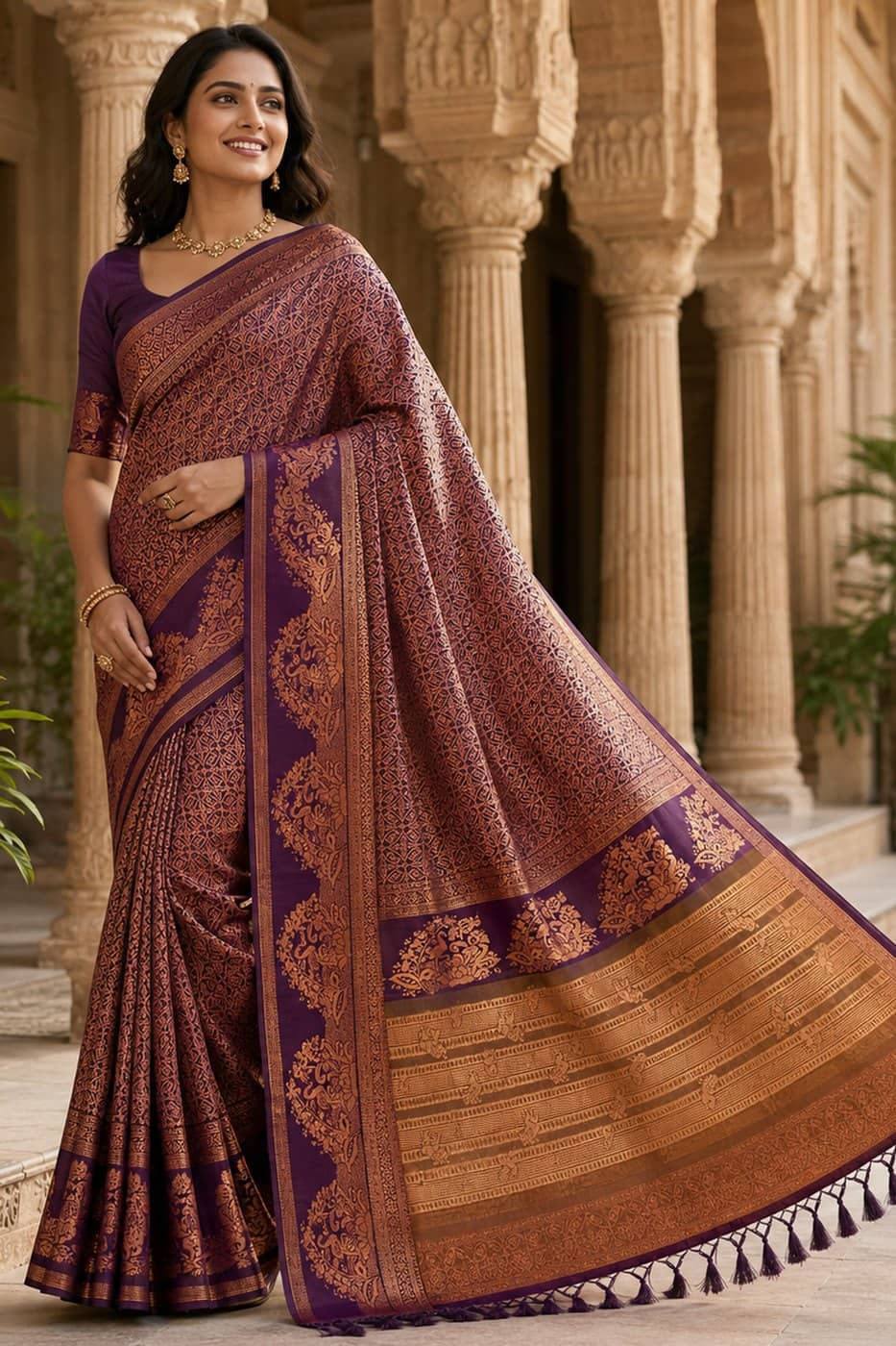 Maroon Brocade Silk Saree