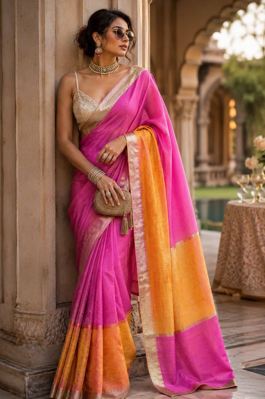 💗 Sale alert: pink & yellow linen-mix cotton saree