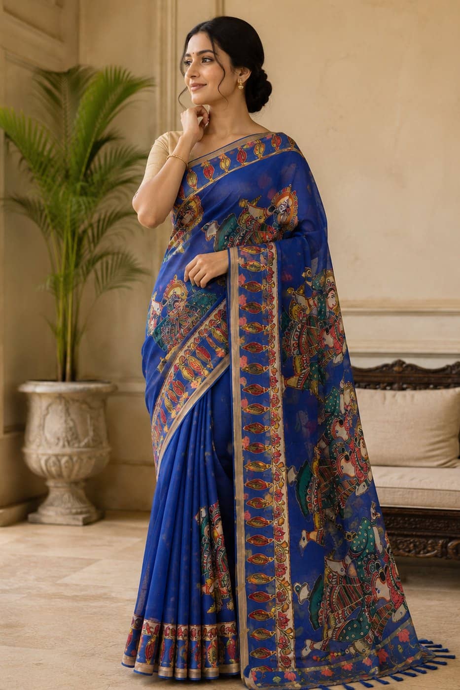 Royal Blue Kalamkari Saree