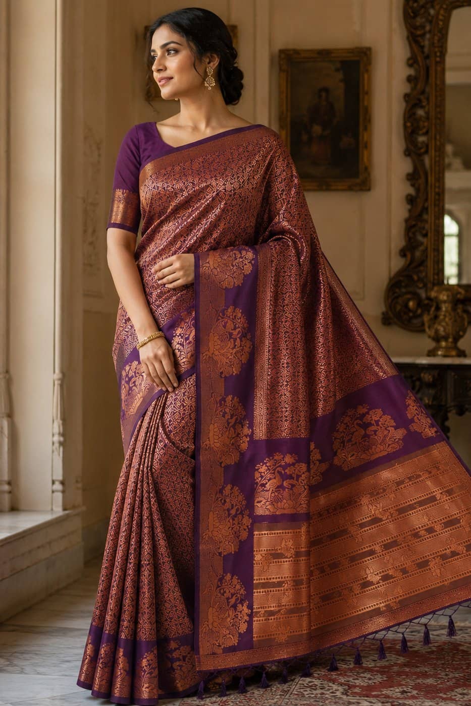 Maroon Brocade Silk Saree
