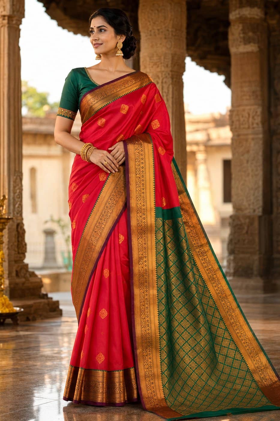 Red & Green Salem Silk Saree