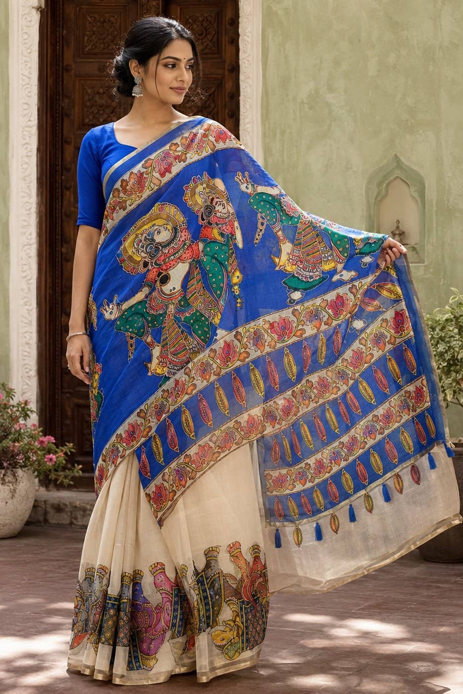Royal Blue Kalamkari Saree