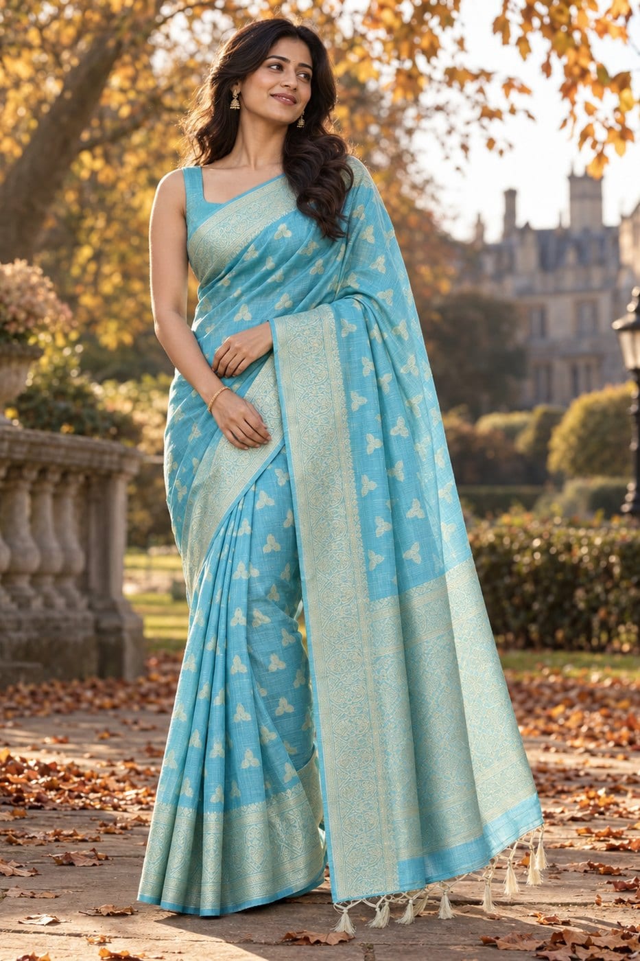 Powder Blue Saree with Silver Border