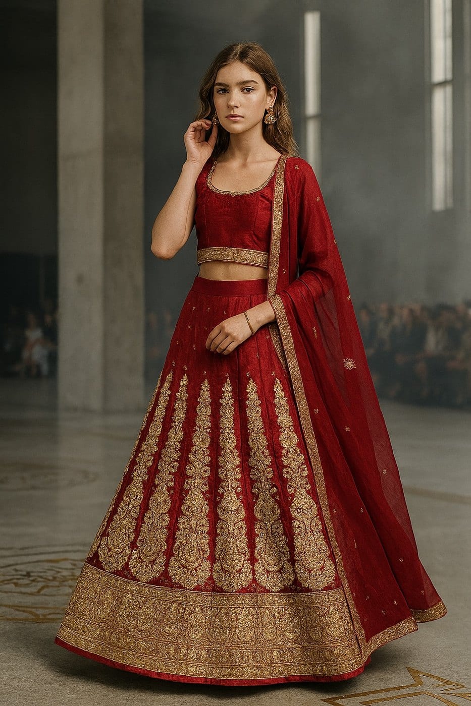 Scarlet Zari Semi-Stitched Lehenga