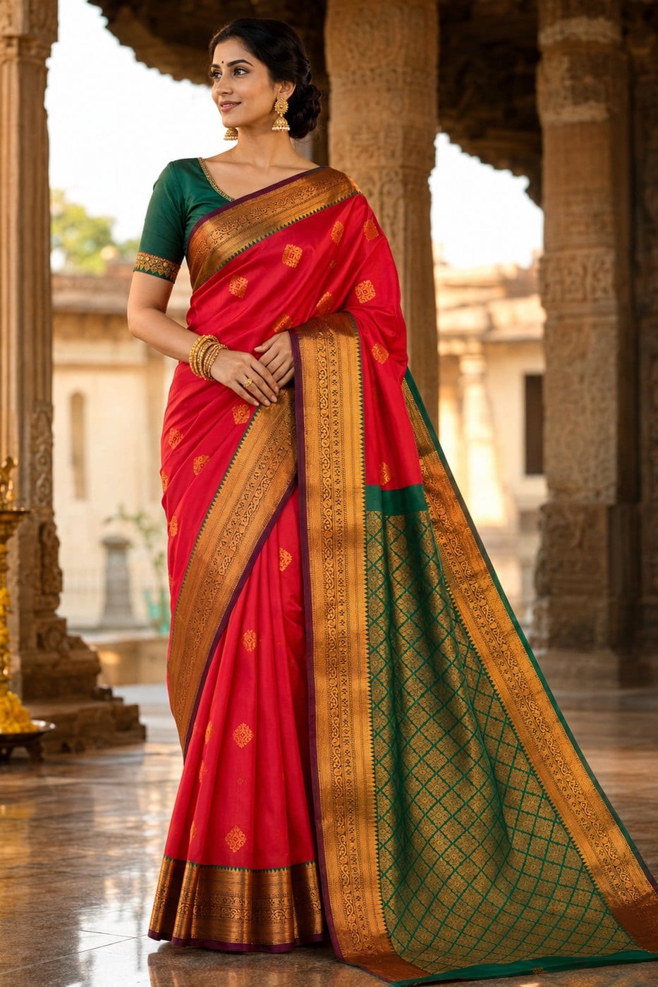 Red & Green Salem Silk Saree