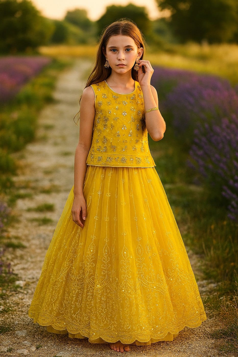 Sunshine Yellow Mirror-Work Lehenga Set