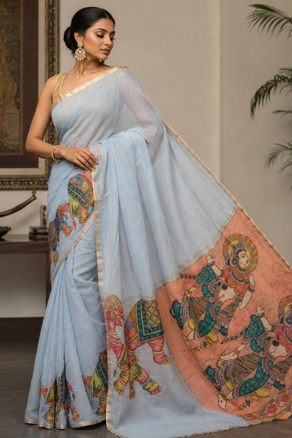 Pearl Blue Pichwai Print Saree