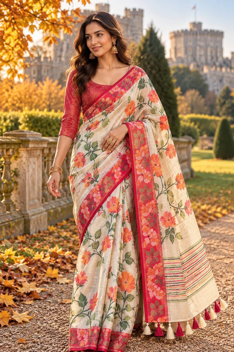 Ivory Blossom Floral Saree