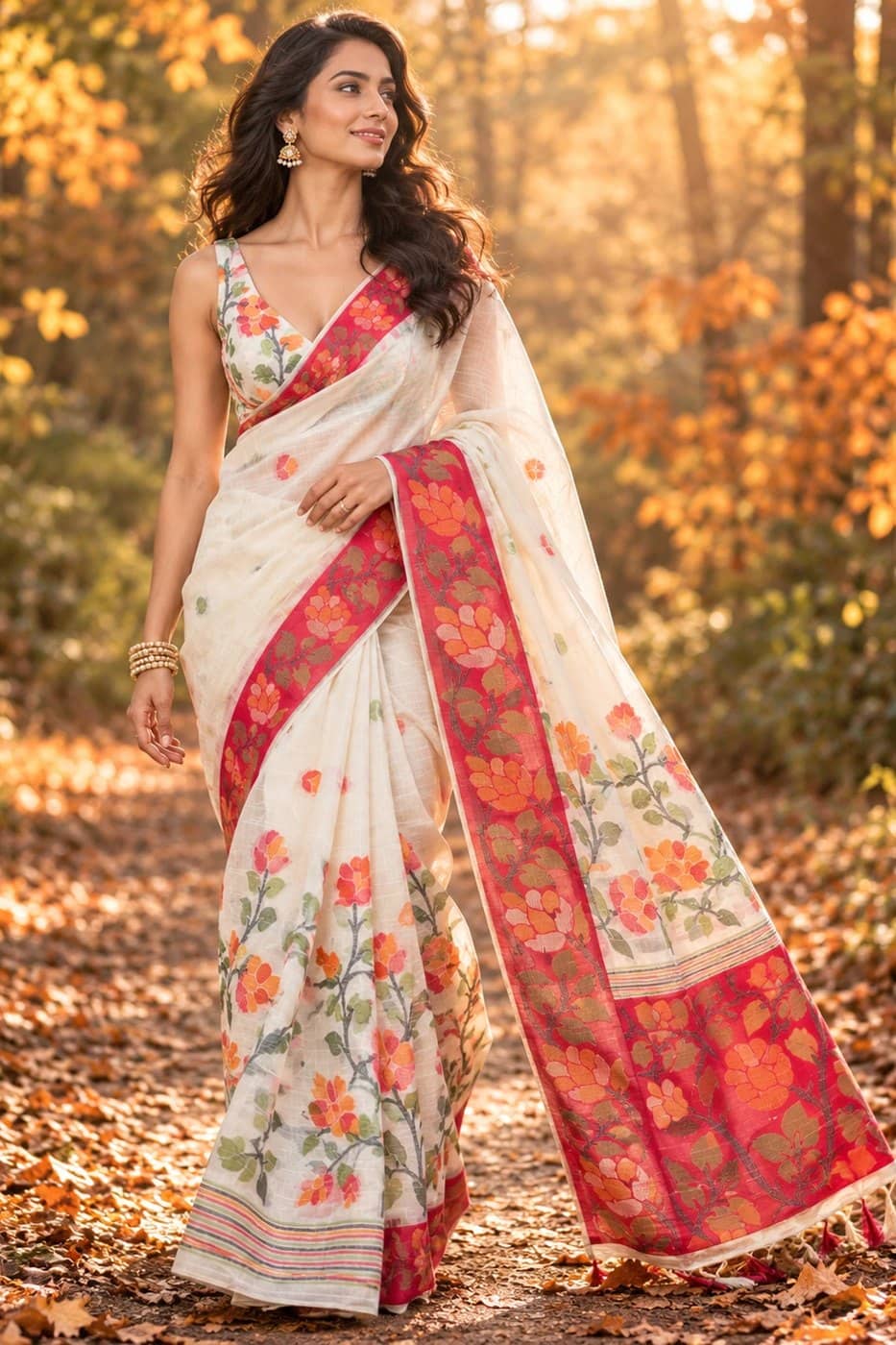 Ivory Floral Jamdani Saree