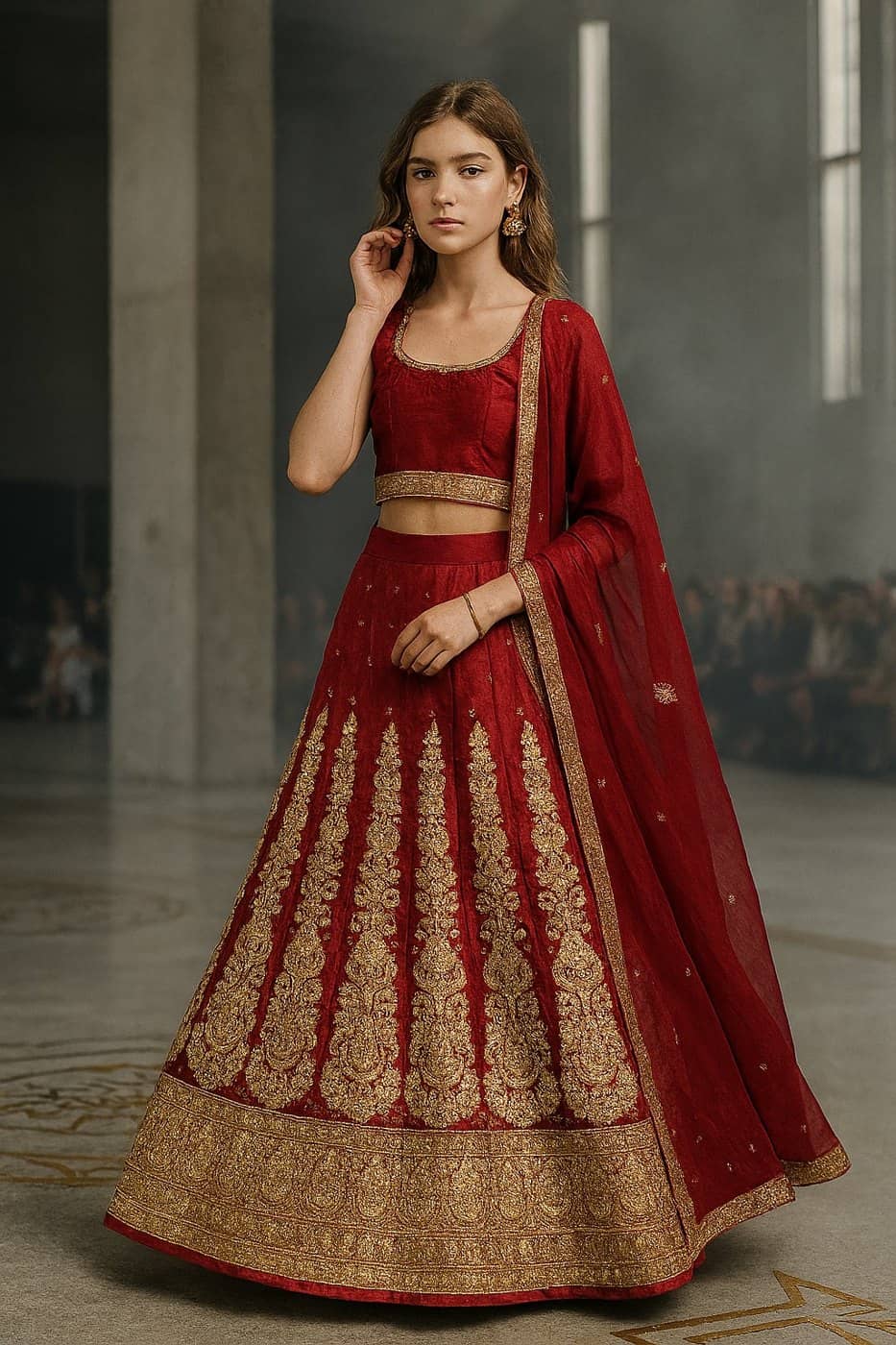 Scarlet Zari Semi-Stitched Lehenga